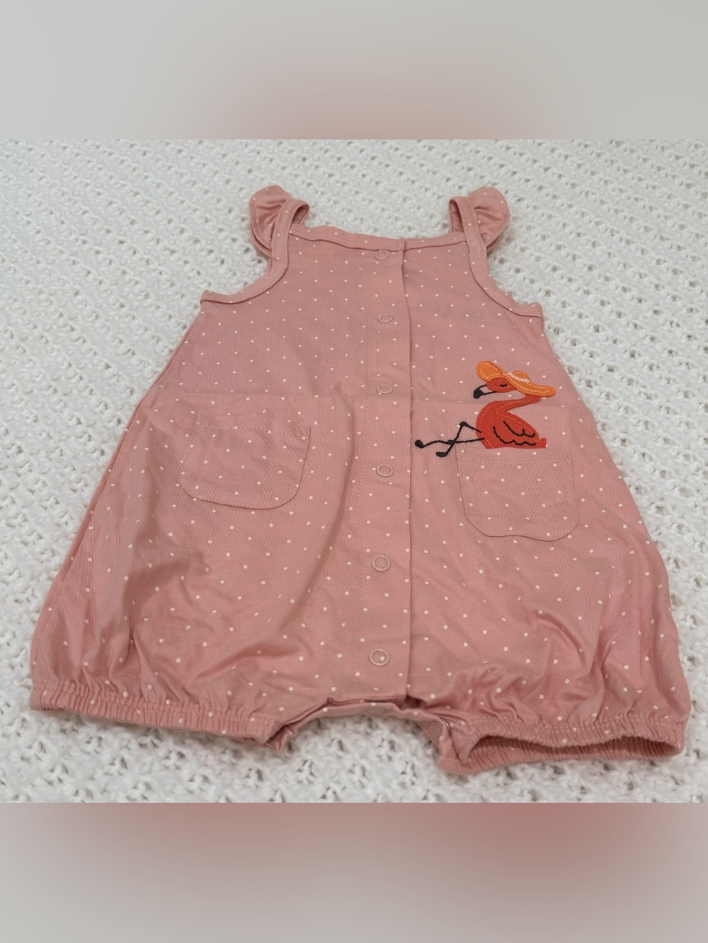 Carter’s Baby Girl Pink Flamingo 1-Piece Romper size 6 months.